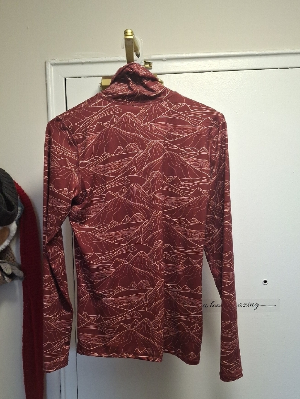Kyodan Long Sleeve Active Top Rust Purple Mountain Pattern Sz M - Picture 2 of 4